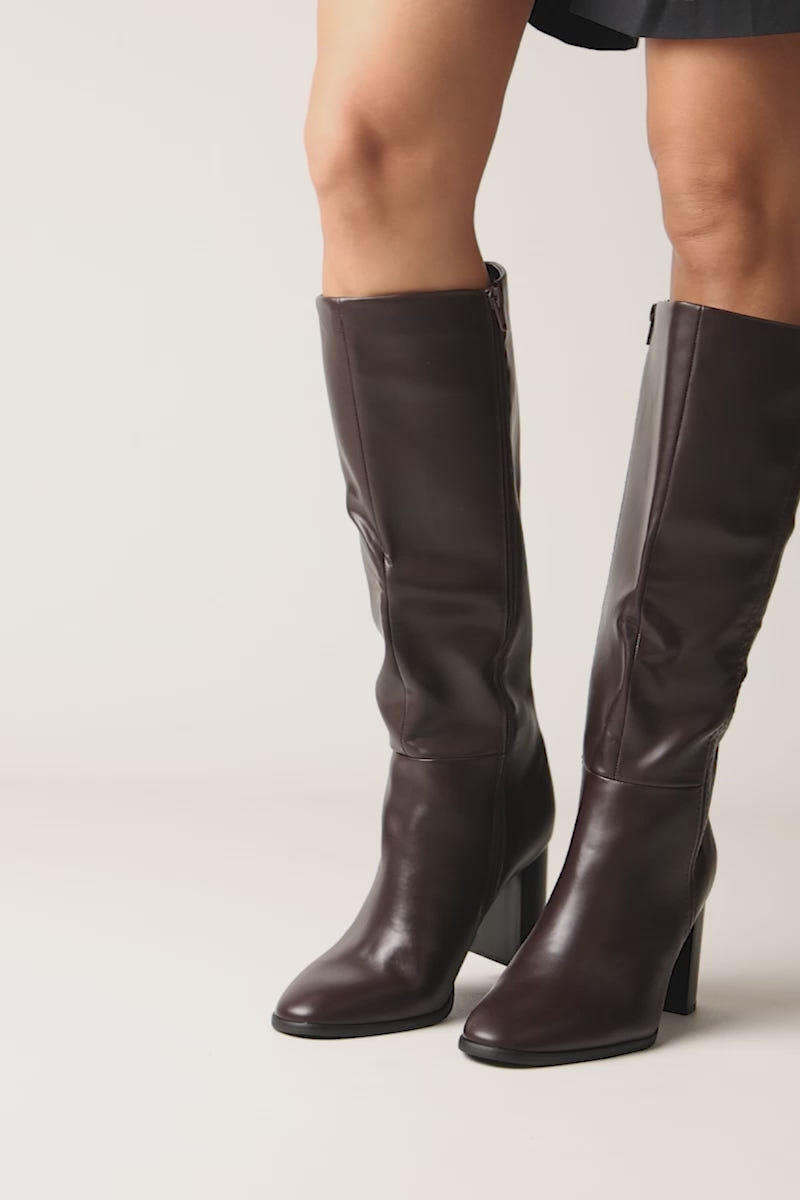 Block Heel Boots Side Stitch - Brown Matte