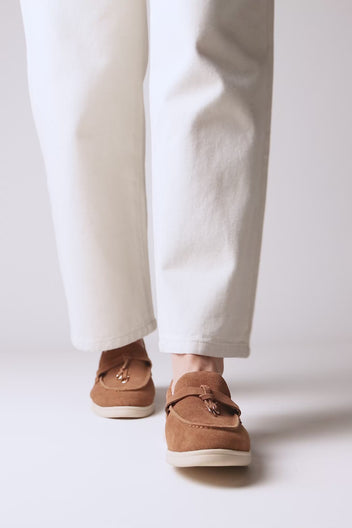 Comfort Loafers with Metal Detail - Tan Suede