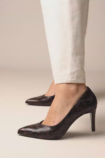 Stiletto Pumps Pointed Toe - Brown Snake Print