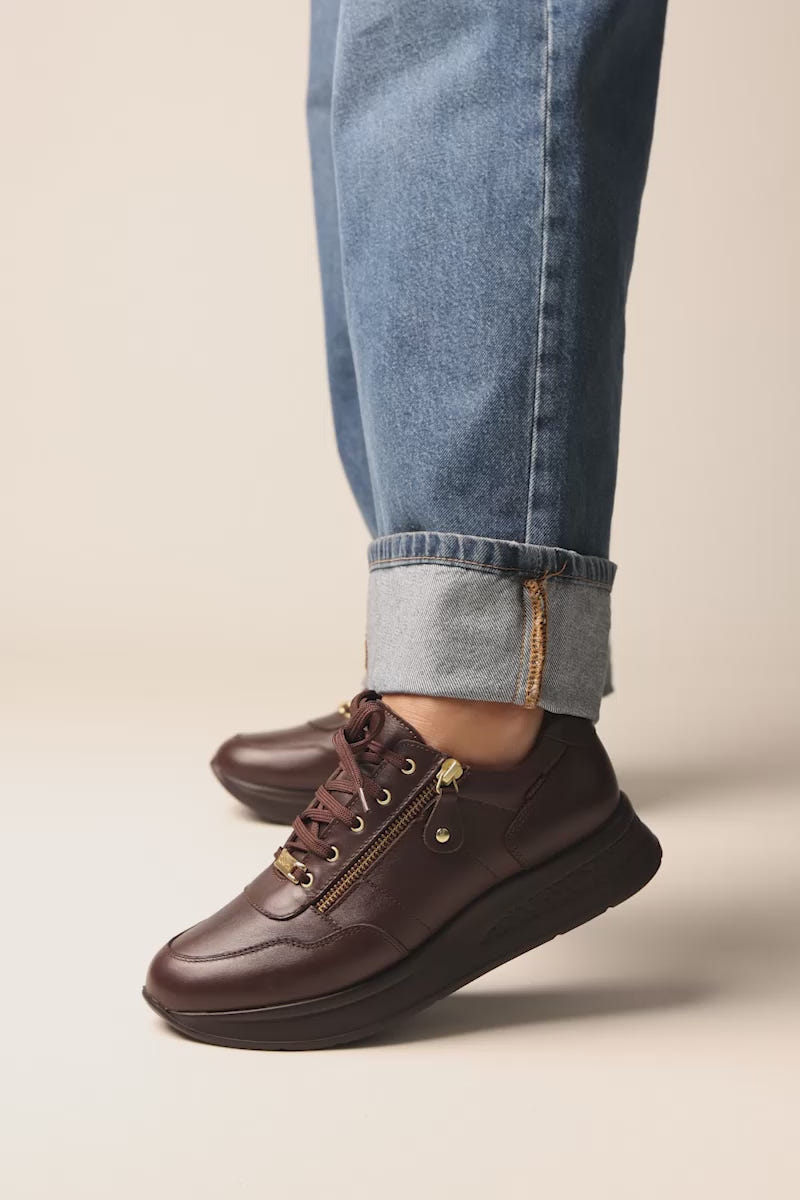 Wedge Sneakers Side Zip - Brown Matte