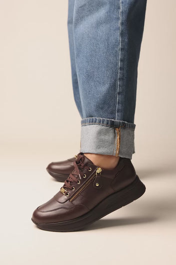 Wedge Sneakers Side Zip - Brown Matte