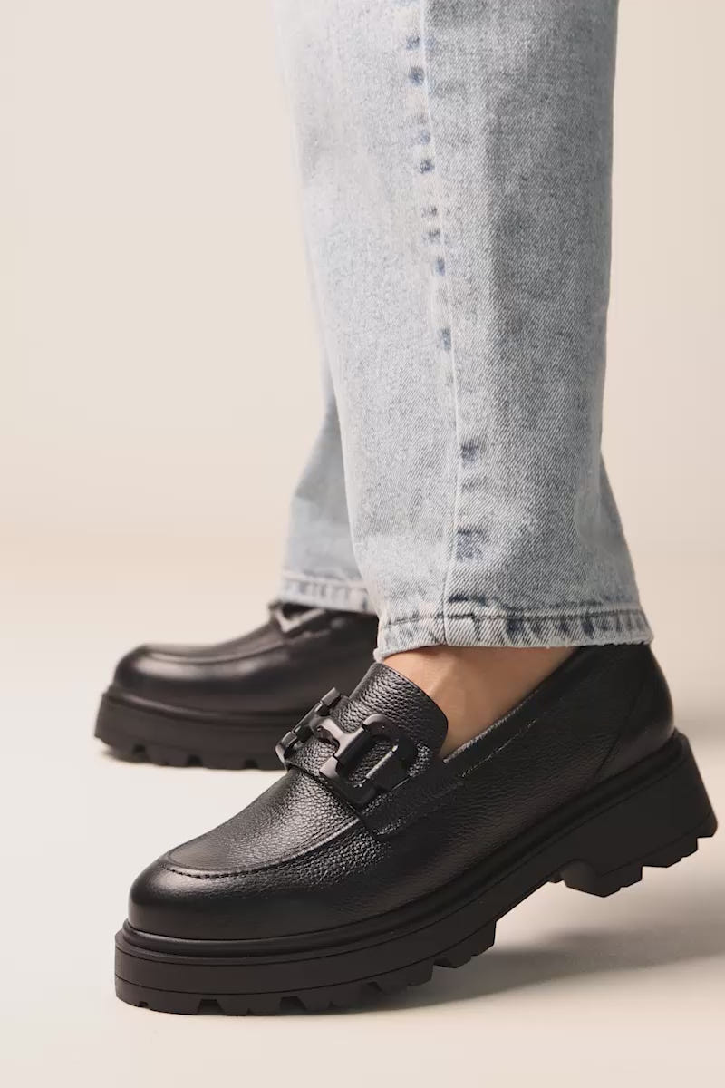 Chunky Sole Loafers Metallic Detail - Black Matte