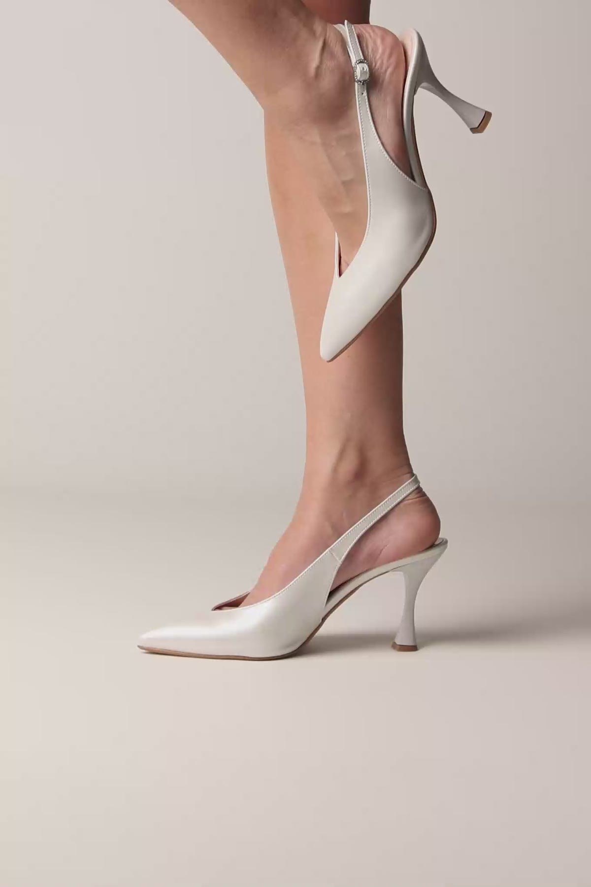 V Cut Slingback Kitten Heel Pumps - Pearl White