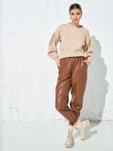 Ψηλόμεσο παντελόνι δερματίνη - Καφέ - thefashionproject.gr - The Fashion Project