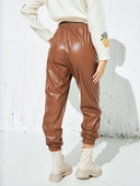 Ψηλόμεσο παντελόνι δερματίνη - Καφέ - thefashionproject.gr - The Fashion Project
