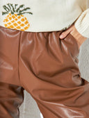 Ψηλόμεσο παντελόνι δερματίνη - Καφέ - thefashionproject.gr - The Fashion Project