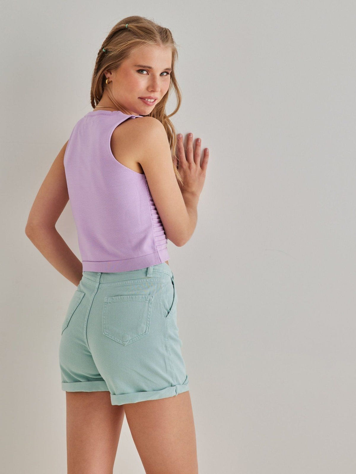 Ψηλόμεσο σορτς με ρεβέρ - Βεραμάν - thefashionproject.gr - The Fashion Project