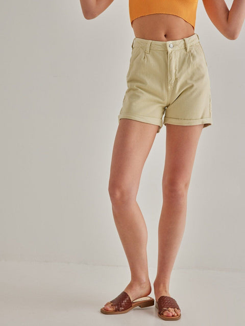 High-waisted Cuffed Shorts - Yellow
