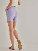 Ψηλόμεσο σορτς με ρεβέρ - Λιλά - thefashionproject.gr - The Fashion Project