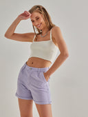 Ψηλόμεσο σορτς με ρεβέρ - Λιλά - thefashionproject.gr - The Fashion Project