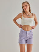 Ψηλόμεσο σορτς με ρεβέρ - Λιλά - thefashionproject.gr - The Fashion Project