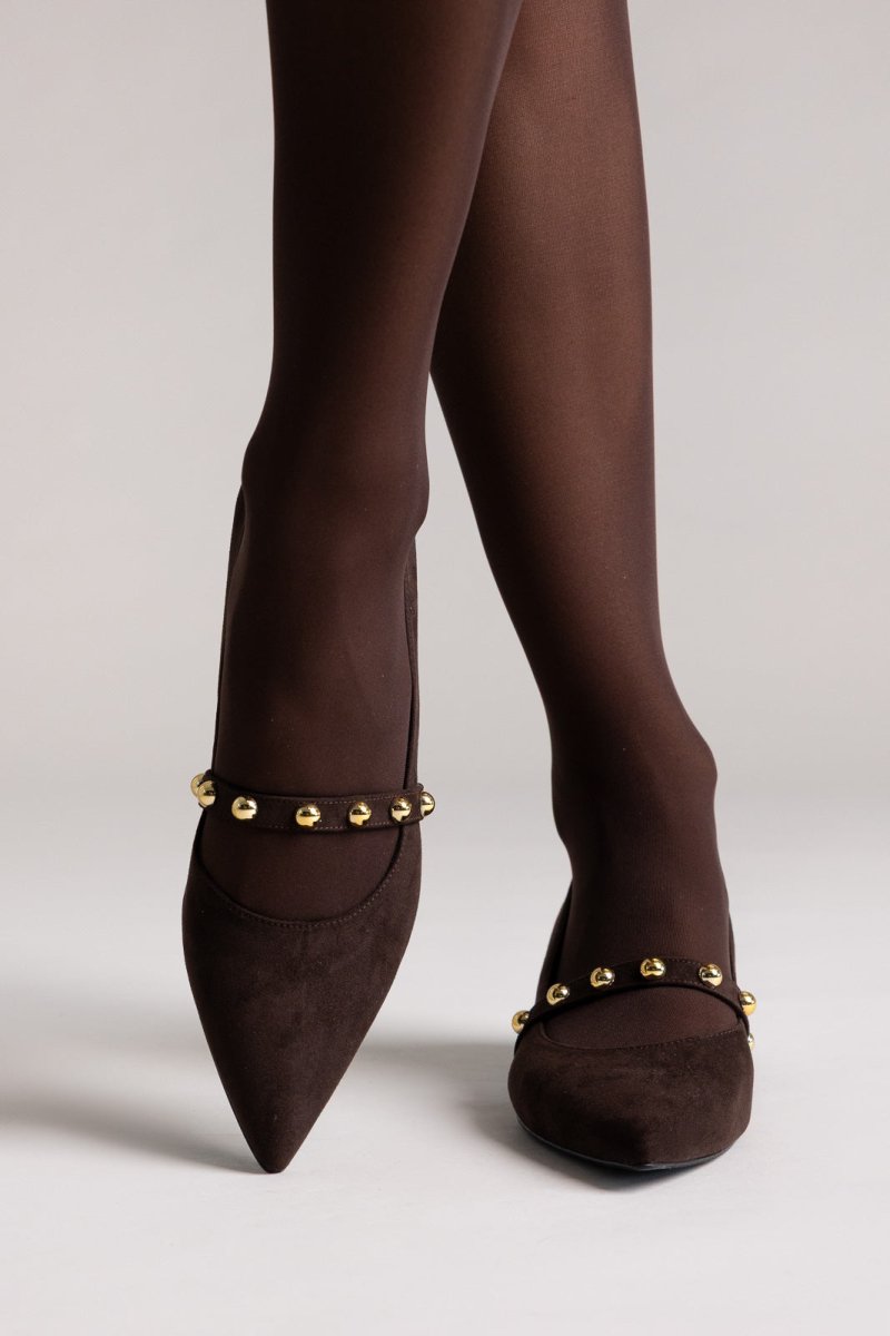 Γόβες kitten heel με τρουκς και λουράκι TFP - καφέ σουέτ