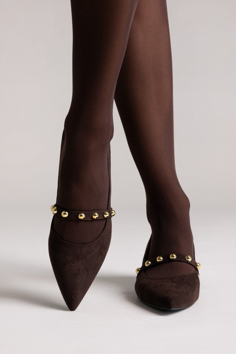 Pumps Kitten Heel Studded Strap TFP - Brown Suede - thefashionproject.gr - TFP