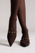 Pumps Kitten Heel Studded Strap TFP - Brown Suede - thefashionproject.gr - TFP