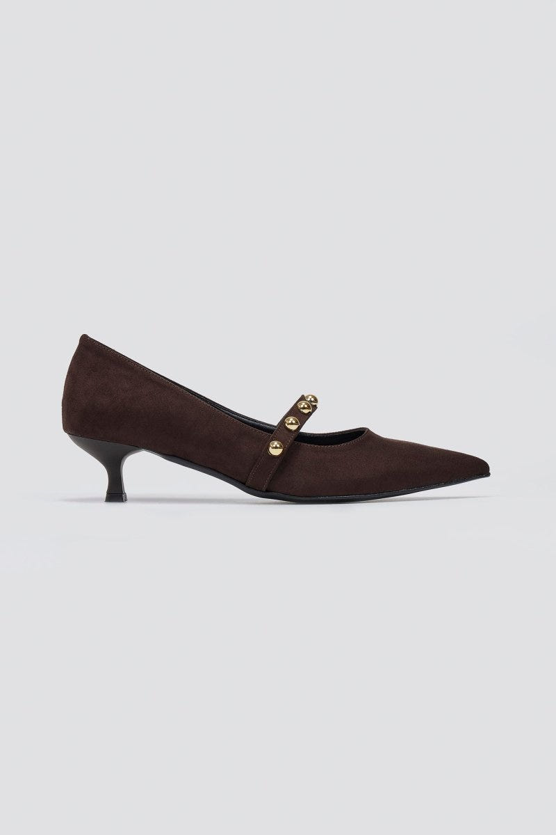 Pumps Kitten Heel Studded Strap TFP - Brown Suede - thefashionproject.gr - TFP