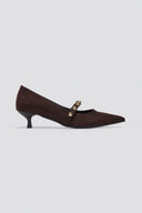 Pumps Kitten Heel Studded Strap TFP - Brown Suede - thefashionproject.gr - TFP