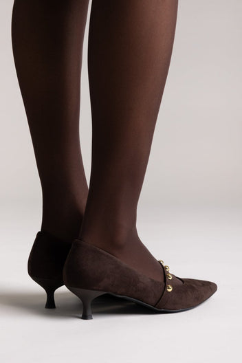Pumps Kitten Heel Studded Strap TFP - Brown Suede - thefashionproject.gr - TFP