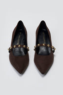 Pumps Kitten Heel Studded Strap TFP - Brown Suede - thefashionproject.gr - TFP
