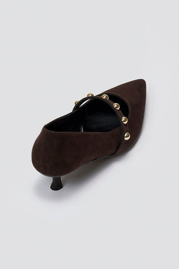 Pumps Kitten Heel Studded Strap TFP - Brown Suede - thefashionproject.gr - TFP