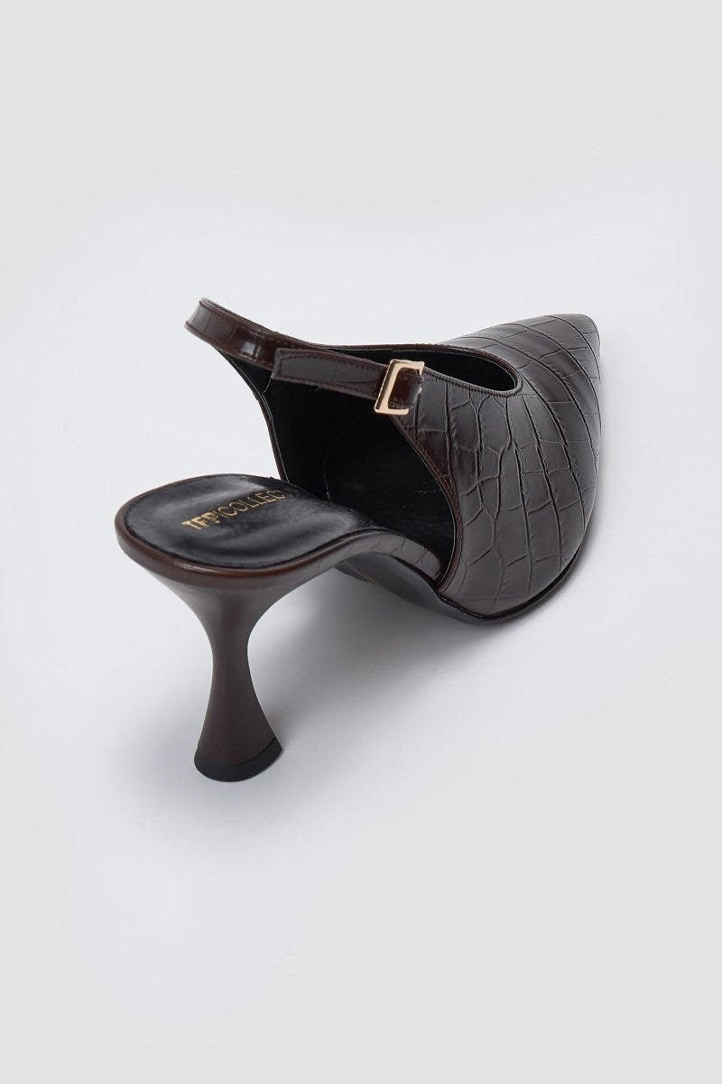Pumps Slingback TFP - Brown Croc - thefashionproject.gr - TFP
