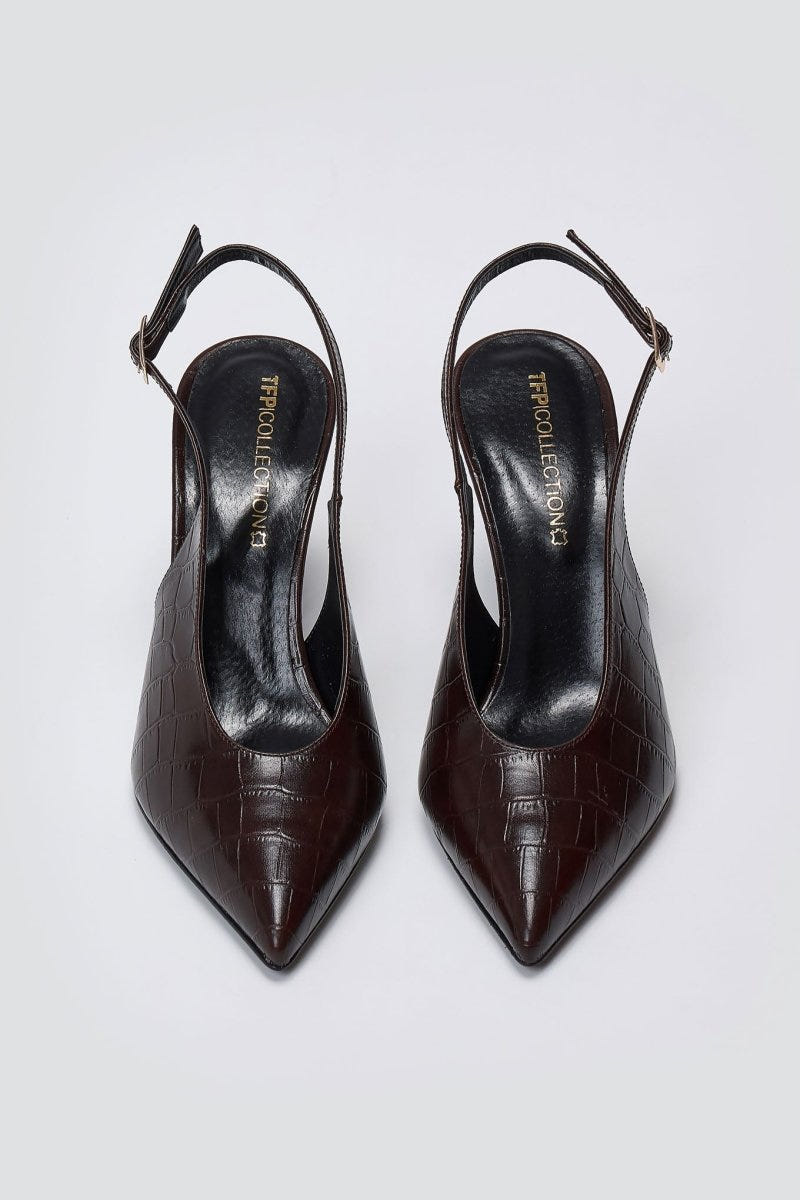 Pumps Slingback TFP - Brown Croc - thefashionproject.gr - TFP