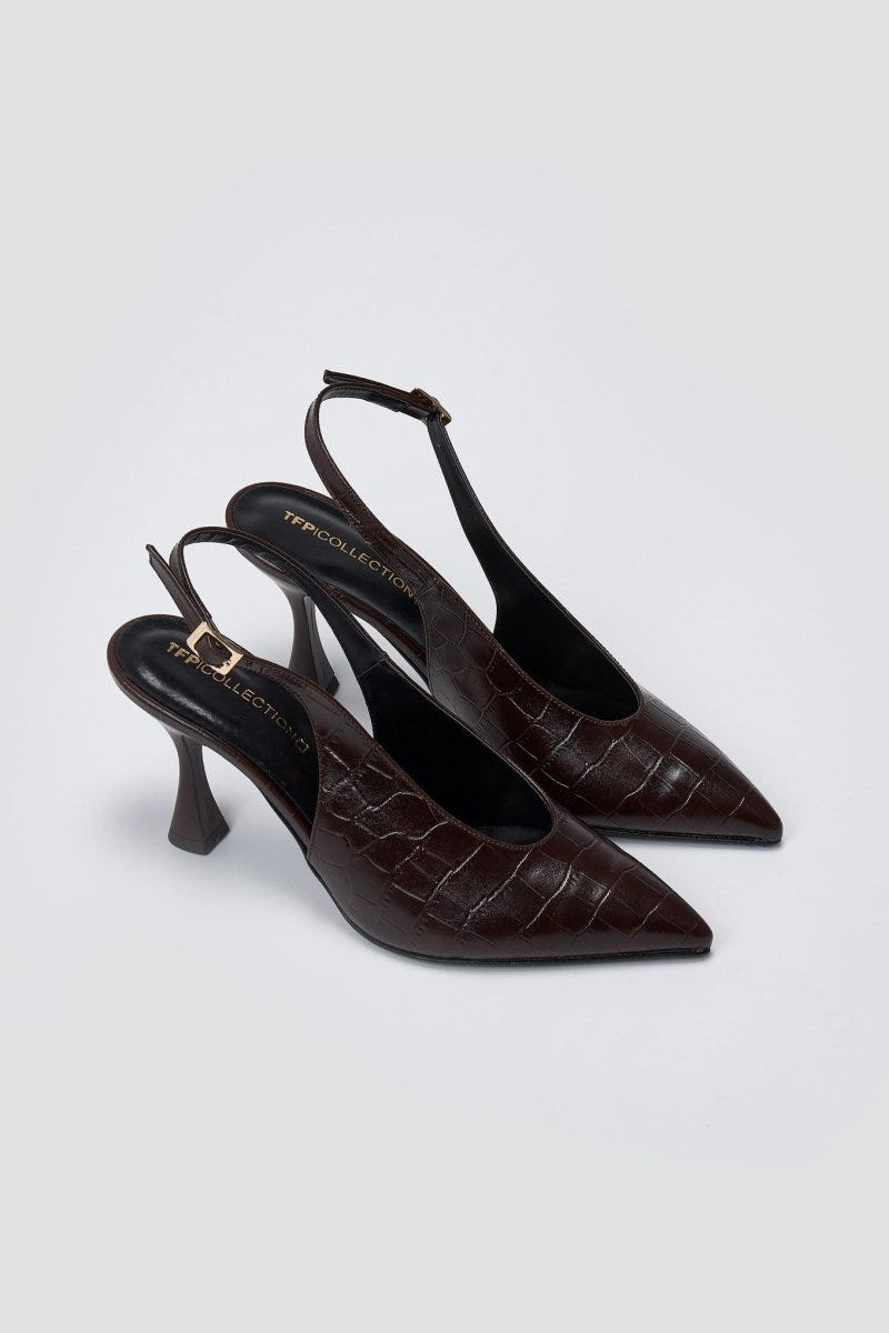 Pumps Slingback TFP - Brown Croc - thefashionproject.gr - TFP
