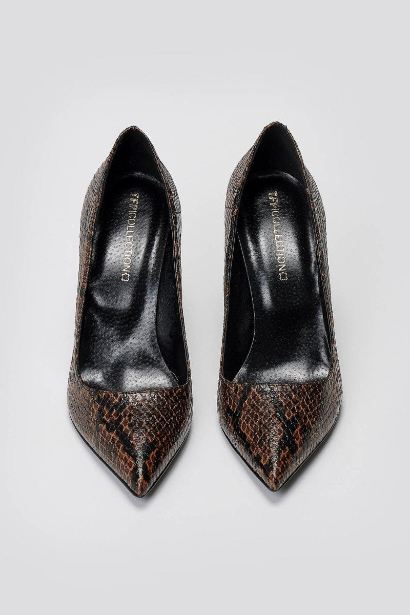 Pumps Snake Print TFP - Brown Snake Print - thefashionproject.gr - TFP