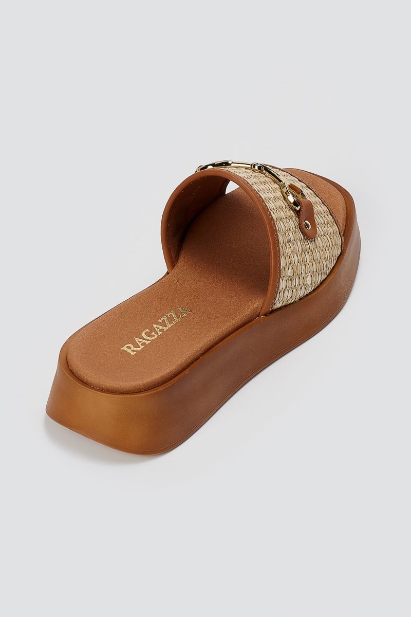 Raffia Slide Sandals - Beige Raffia – thefashionproject.gr