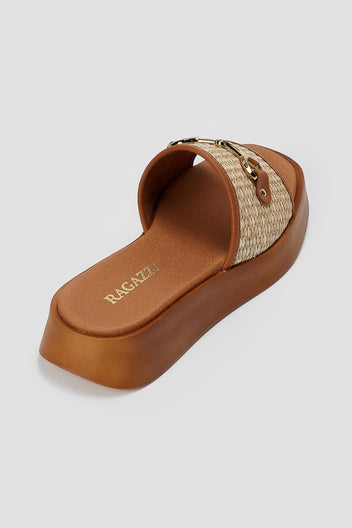 RAGAZZA - Raffia Slide Sandals - Beige Raffia