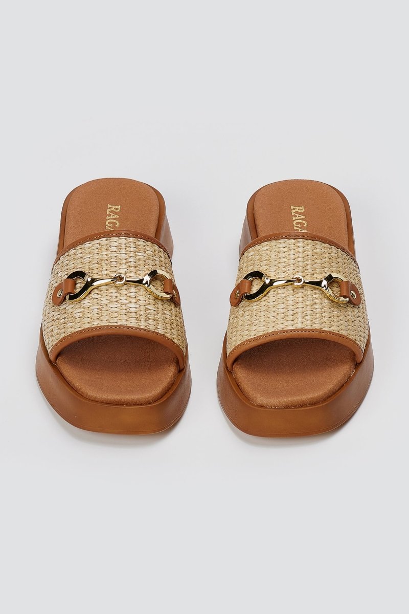 Raffia Slide Sandals - Beige Raffia – thefashionproject.gr