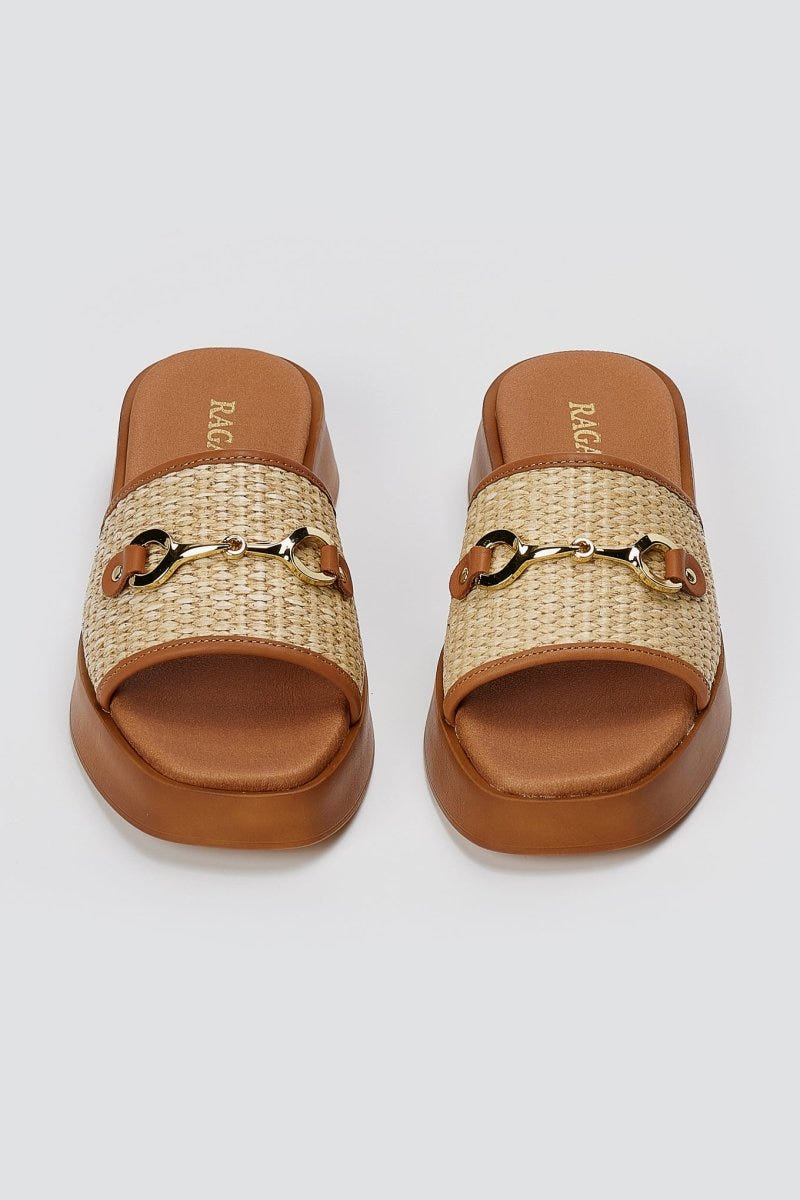 RAGAZZA - Raffia Slide Sandals - Beige Raffia