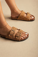 ERYNN - Raffia Strap Sandals Buckle Detail - Beige Raffia