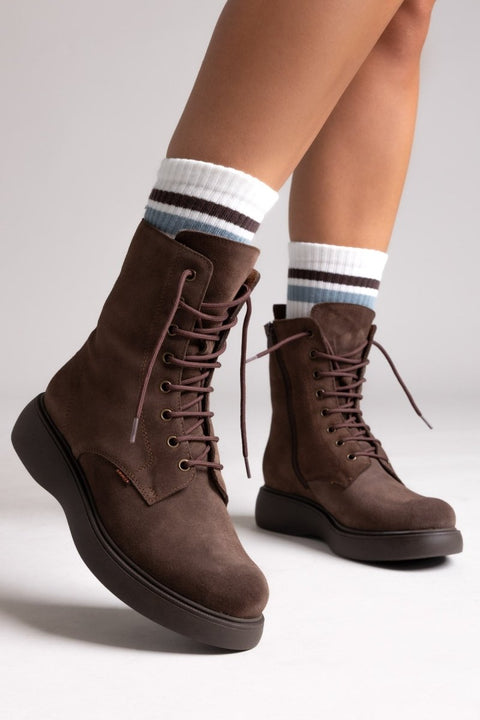 De ante con cordones Ankle Boot - Ante marrón