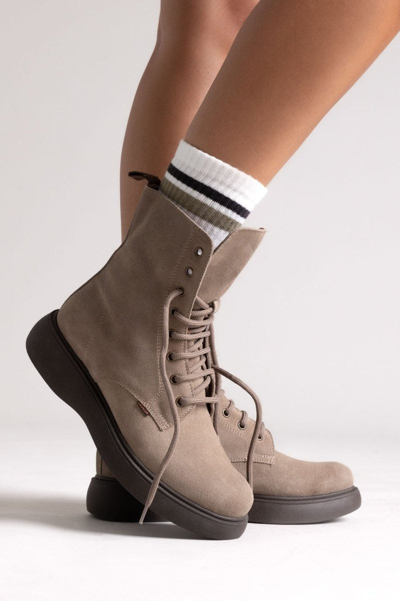Ragazza 0230 Suede Lace - Up Ankle Boot - Taupe Suede - thefashionproject.gr - RAGAZZA