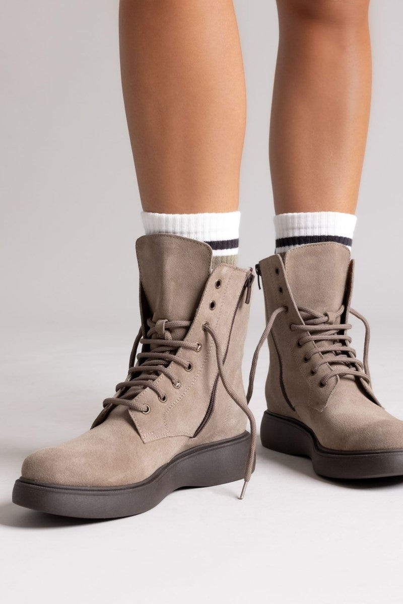 Ragazza 0230 Suede Lace - Up Ankle Boot - Taupe Suede - thefashionproject.gr - RAGAZZA