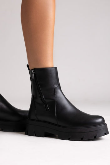 Ragazza 0259 Leather Ankle Boots with Zipper - Black Matte - thefashionproject.gr - RAGAZZA