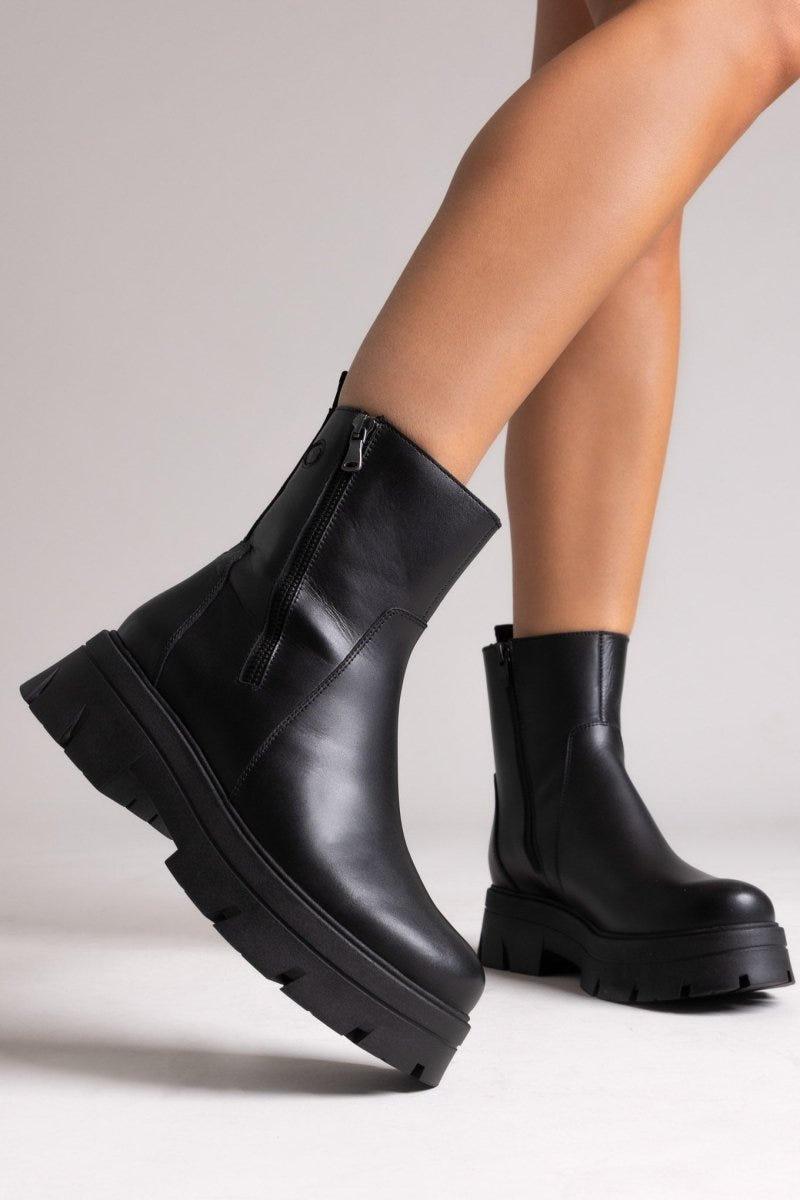 Ragazza 0259 Leather Ankle Boots with Zipper - Black Matte - thefashionproject.gr - RAGAZZA