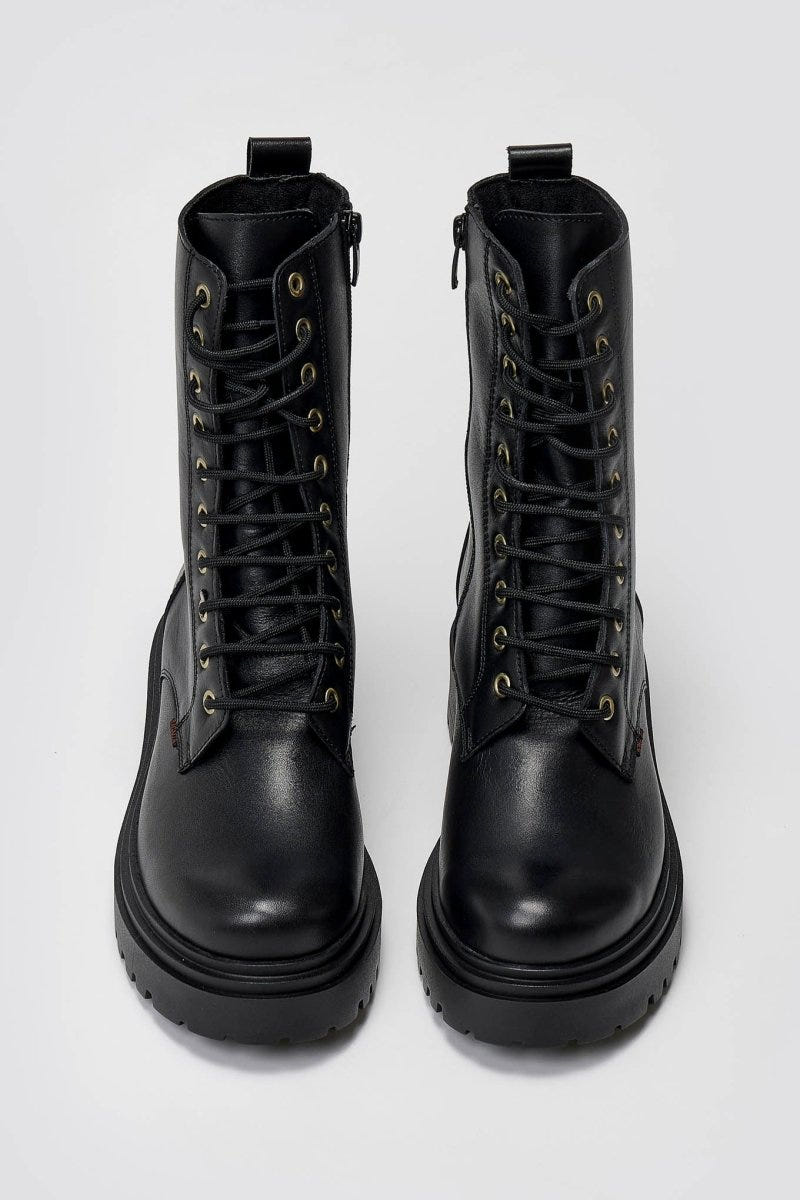 Ragazza 0283 Leather Combat Boots for Comfort - Black Matte - thefashionproject.gr - RAGAZZA