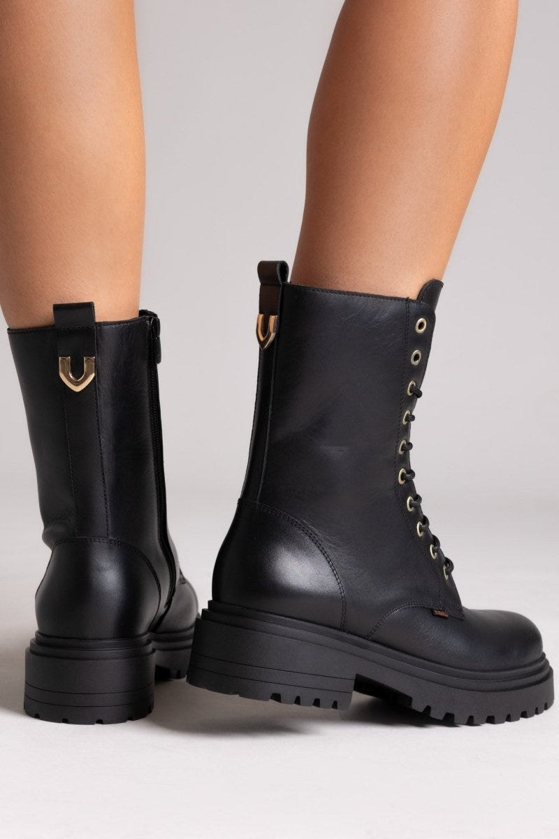 Ragazza 0283 Leather Combat Boots for Comfort - Black Matte - thefashionproject.gr - RAGAZZA