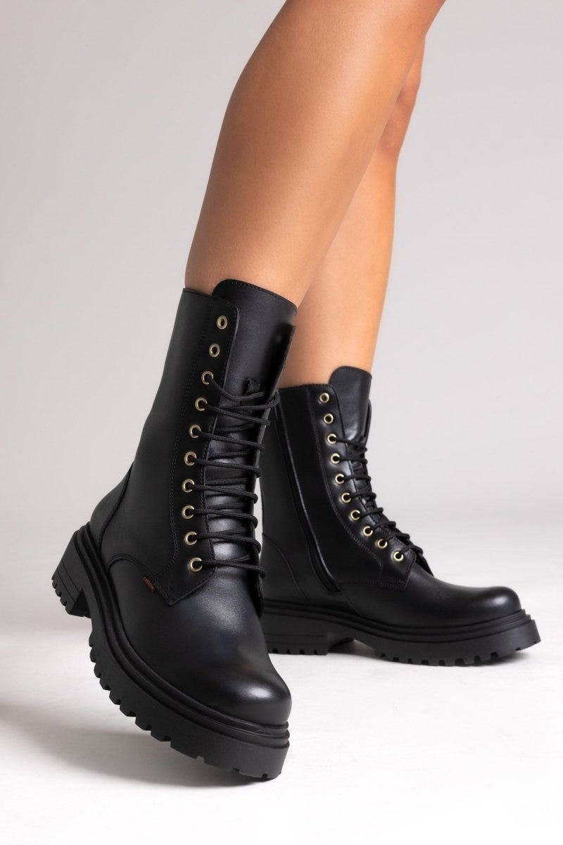 Ragazza 0283 Leather Combat Boots for Comfort - Black Matte - thefashionproject.gr - RAGAZZA