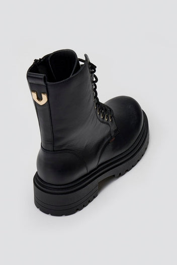 Ragazza 0283 Leather Combat Boots for Comfort - Black Matte - thefashionproject.gr - RAGAZZA