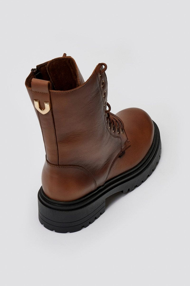 Ragazza 0283 Leather Combat Boots for Comfort - Tan Matte - thefashionproject.gr - RAGAZZA