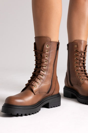 Ragazza 0283 Leather Combat Boots for Comfort - Tan Matte - thefashionproject.gr - RAGAZZA