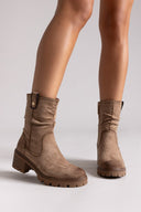 Refresh 173021 Vegan Suede Cuffed Ankle Boots with Heel - Beige Suede - thefashionproject.gr - Refresh