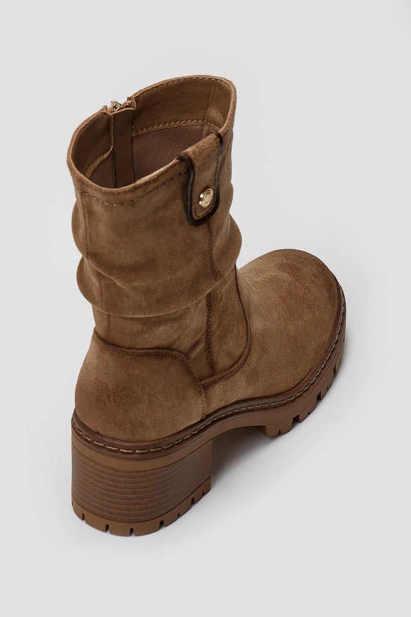 Refresh 173021 Vegan Suede Cuffed Ankle Boots with Heel - Beige Suede - thefashionproject.gr - Refresh