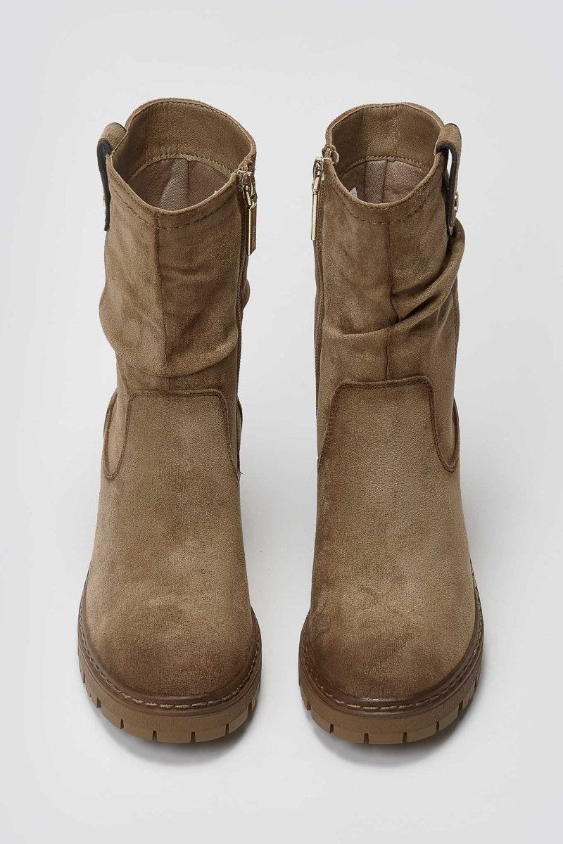 Refresh 173021 Vegan Suede Cuffed Ankle Boots with Heel - Beige Suede - thefashionproject.gr - Refresh