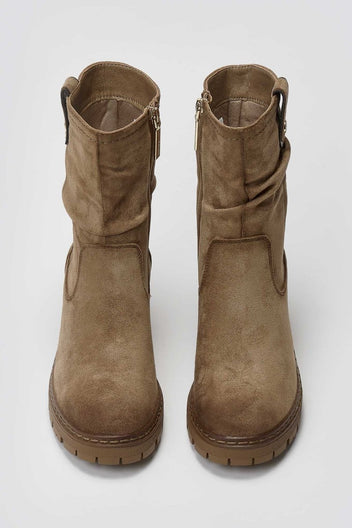 Refresh 173021 Vegan Suede Cuffed Ankle Boots with Heel - Beige Suede - thefashionproject.gr - Refresh