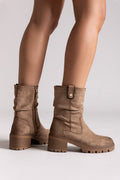 Refresh 173021 Vegan Suede Cuffed Ankle Boots with Heel - Beige Suede - thefashionproject.gr - Refresh