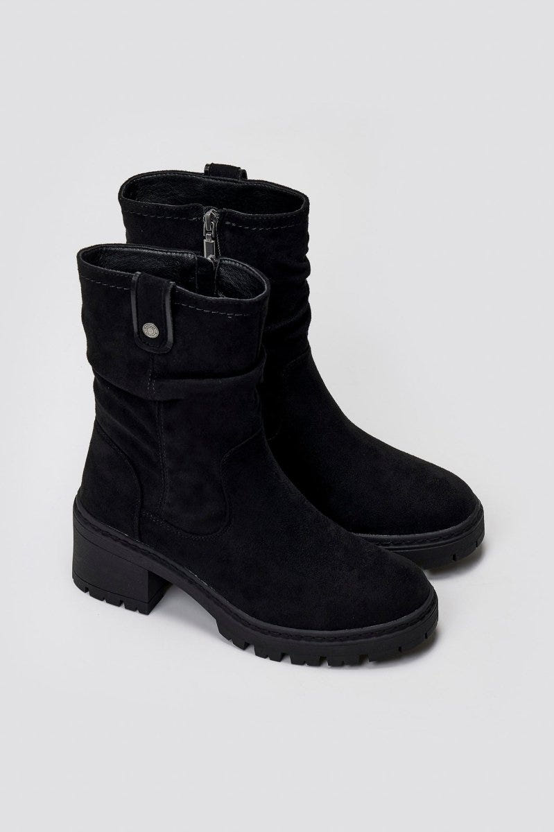 Refresh 173021 Vegan Suede Cuffed Ankle Boots with Heel - Black Suede - thefashionproject.gr - Refresh