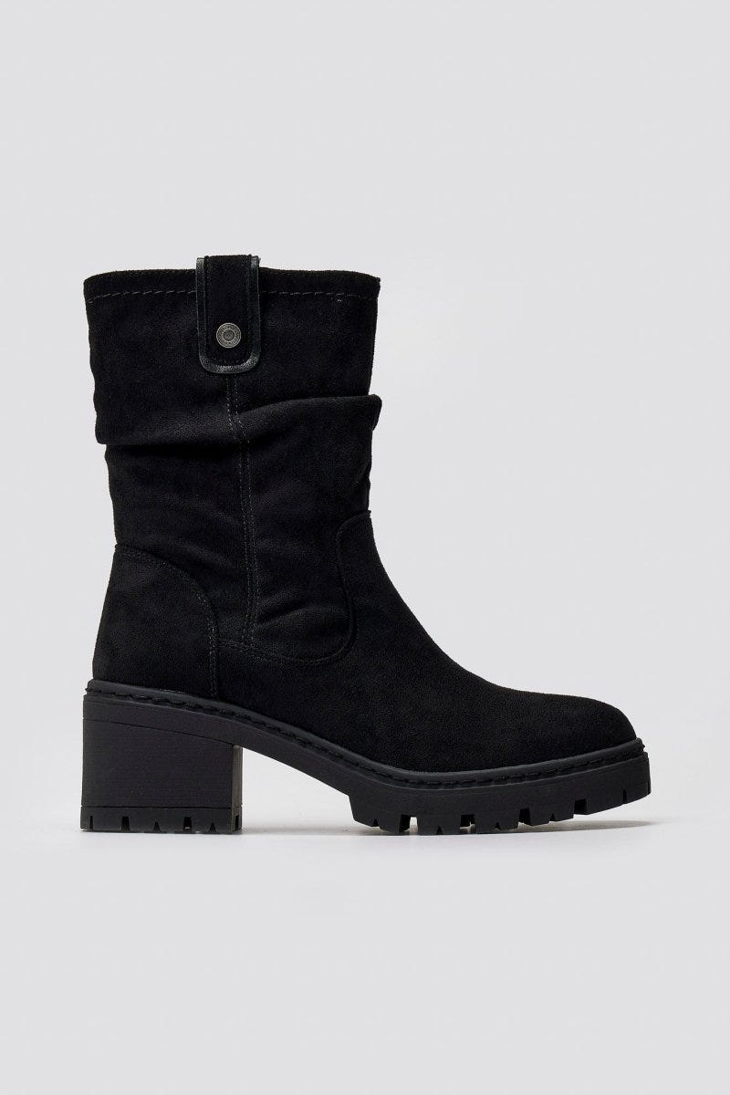 Refresh 173021 Vegan Suede Cuffed Ankle Boots with Heel - Black Suede - thefashionproject.gr - Refresh